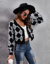 Geometric Button Up Long Sleeve Cardigan