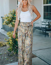 Printed Smocked Waist Wide Leg Pants