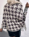 Houndstooth Fringe Hem Poncho