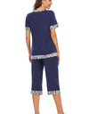 Round Neck Short Sleeve Top and Capris Pants Lounge Set