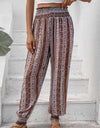 Smocked Printed High Waist Pants