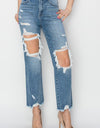 RISEN High Rise Distressed Crop Straight Jeans