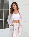 Plaid Fringe Trim Open Front Longline Cardigan