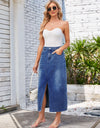 Slit Midi Denim Skirt with Pockets