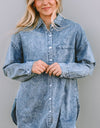 Button Up Dropped Shoulder Denim Top