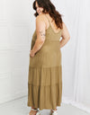 Zenana Full Size Spaghetti Strap Tiered Dress with Pockets in Khaki