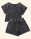 Heathered Round Neck Top and Shorts Lounge Set