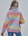 Rainbow Rib-Knit Turtleneck Drop Shoulder Sweater