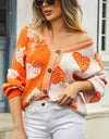 Printed V-Neck Button-Down Long Sleeve Cardigan