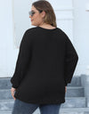 Plus Size Ribbed V-Neck Long Sleeve Top