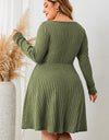 Honey Plus Size Sweetheart Neck Long Sleeve Ribbed Dress