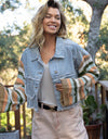 Distressed Striped Long Sleeve Denim Jacket