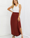 Zenana It's My Time Full Size Side Scoop Scrunch Skirt in Dark Rust