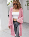 Herringbone Pattern Open Front Longline Fuzzy Cardigan