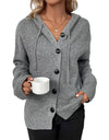 Button Up Drawstring Long Sleeve Hooded Cardigan