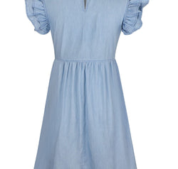 Full Size Ruffled Round Neck Cap Sleeve Denim Dress
