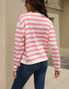 Striped Round Neck Button-Down Dropped Shoulder Cardigan