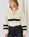 Striped Zip Up Dropped Shoulder Cardigan