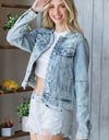 Veveret Distressed Button Up Denim Jacket