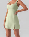 Square Neck Sleeveless Slit Mini Active Dress