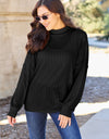 Basic Bae Full Size Ribbed Exposed Seam Mock Neck Knit Top