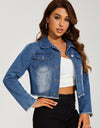 Collared Neck Raw Hem Denim Jacket