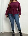 Plus Size Tie Front Long Sleeve Blouse