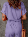 Full Size Drawstring V-Neck Short Sleeve Romper