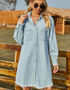 Button Up Collared Neck Raw Hem Denim Dress