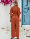 Honey Decorative Button V-Neck Half Sleeve Jumpsuit