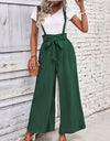 Tie Belt Wide Leg Overalls