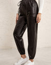 Elastic Waist PU Leather Joggers