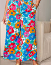 Plus Size Floral Drawstring Wide Leg Pants with Pockets