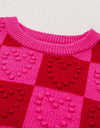 Plaid Heart Round Neck Sweater