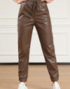 Drawstring PU Leather Pants