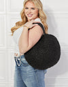 Justin Taylor Beach Date Straw Rattan Handbag in Black