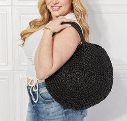 Justin Taylor Beach Date Straw Rattan Handbag in Black