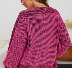 Waffle-knit Pocketed Open Front Cardigan
