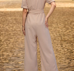 Perfee Tied Short Sleeve Wide Leg Jumpsuit