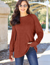 Basic Bae Full Size Ribbed Round Neck Long Sleeve Knit Top