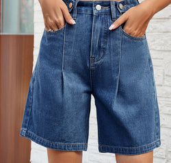High Waist Denim Shorts with Pockets