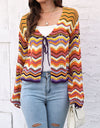 Striped Openwork Tied Cardigan