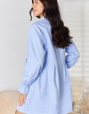 Button Up Collared Neck Flounce Sleeve Denim Dress