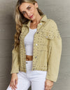 Frayed Trim Rivet Denim Jacket