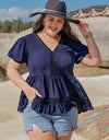 Plus Size Peplum V-Neck Short Sleeve Blouse