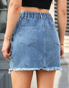 Distressed Raw Hem Denim Skirt