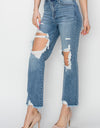 RISEN High Rise Distressed Crop Straight Jeans