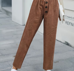 Decorative Button High Waist Pants