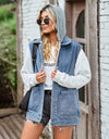 Button Up Sleeveless Denim Jacket with Pockets