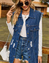 Sleeveless Button-Up Collared Denim Top with Pockets